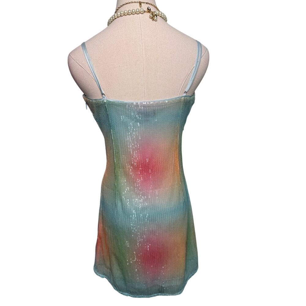 STAUD Jenny Dress Rainbow Ombré Mesh Mini slip sequin size medium M - Picture 11 of 14